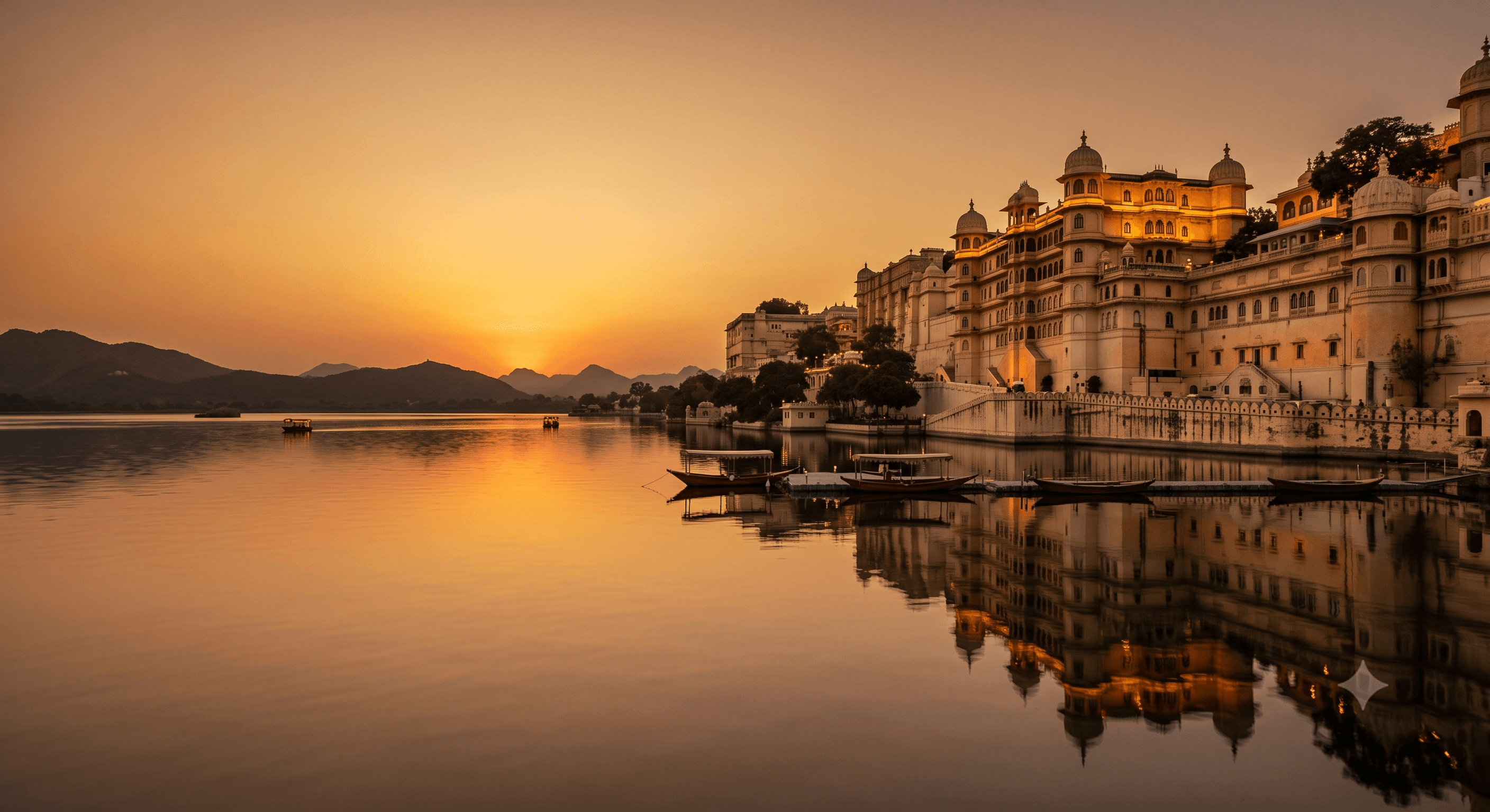 Udaipur City Palace above Lake Pichola at sunset